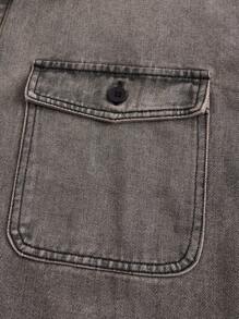 Manfinity Homme Plus Size Men's Fall Khaki Button Up Pocket Patched Denim Casual Shirt - Khaki - View 3