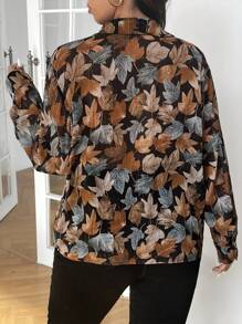 SHEIN Frenchy 大码女式春夏树叶印花长袖优雅宽松衬衫，女士秋季衬衫，秋季衬衫，优雅衬衫，秋季女装 - 彩色 - 查看 5