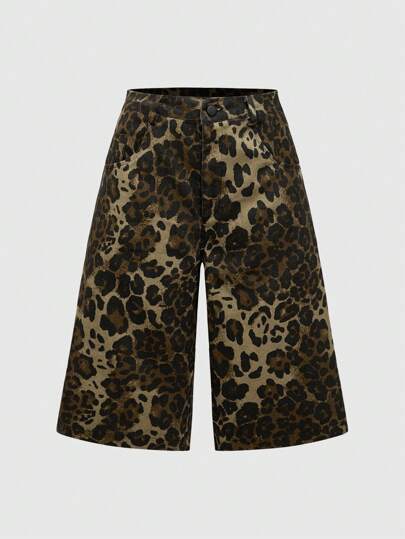 Grunge Punk Y2K Harajuku Style Leopard Print Loose Straight Shorts For Women