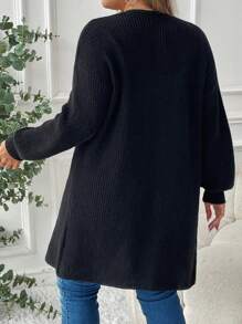 EMERY ROSE Áo len cardigan hở phía trước tay đèn lồng màu đen cỡ lớn cho mùa thu - màu đen - Xem 4