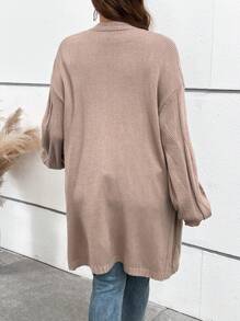 EMERY ROSE Plus Size Casual Winter Cable Knit Cardigan With Pocket Design For Warmth, Without Buttons. Suitable For Vacation, Outings, Work, And Shopping - Khaki - View 2
