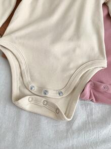 SHEIN LMoss Kids 4件套LMoss新生女婴可爱针织纯色连体衣套装，秋冬款 - 彩色 - 查看 5