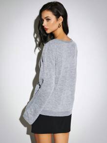 Poéselle 蝴蝶结开衫，前系带针织开衫，宽松开衫，秋季毛衣，外出上衣，羊绒衫 - 淺灰色 - 查看 4