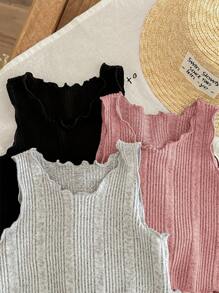 SHEIN LMoss Kids Conjunto de 6 piezas LMoss de top sin mangas acanalado de unicolor y shorts para niña bebé - Rosa vieja - Ver 8