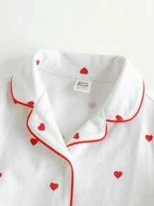 Cozy Pixies 2 件装女婴心形图案撞色翻领开衫和休闲裤家居服套装