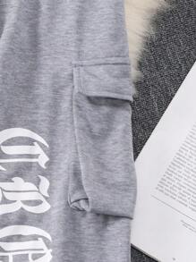 Tween Girls' Casual Gothic Style Printed Hooded Sweatshirt And Sweatshirt Set - Grey - View 6