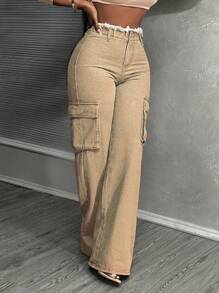 SHEIN Slayr Blugi de damă, de culoare uni, simpli, de zi cu zi, cu talie mijlocie, cu picioare drepte