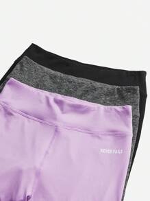 SHEIN Leap Crew 3pcs Tween Girls' Knitted Plain Letter & Printed Pattern Sports Leggings Set - Multicolor - View 15