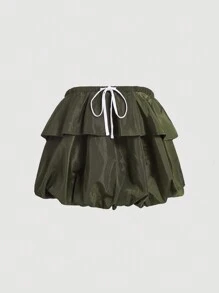 SHEIN MOD Bluză versatilă verde militar pentru femei Îmbrăcăminte de toamnă și iarnă Haine de toamnă pentru femei Tenute de festival rave haine de vrăjitoare Costum de ținută de concert pentru femei, fustă cu boboci de flori și top cu boboci de flori, unul poate fi purtat de mai multe ori