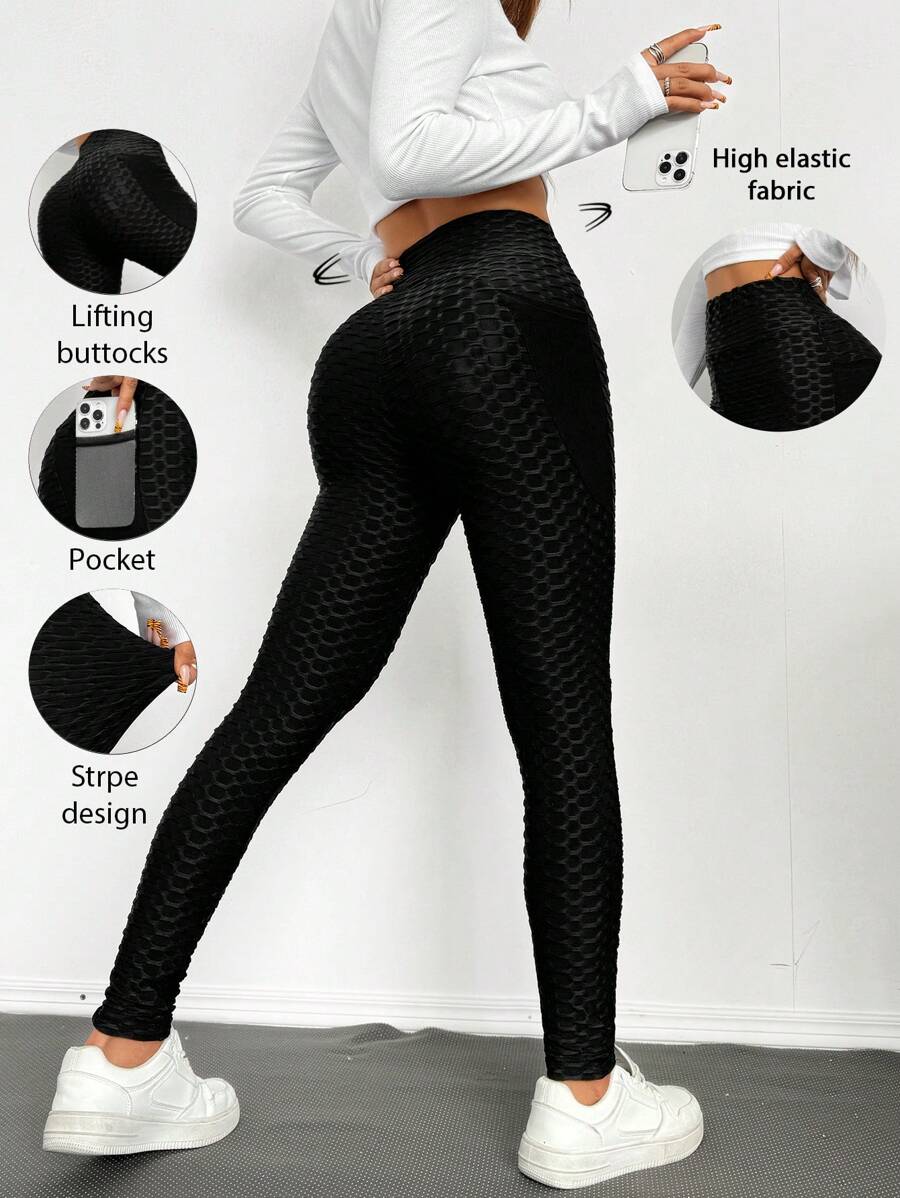 Muchica Quần legging co giãn màu trơn dành cho nữ - màu đen - Xem 1