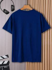 Teen Boy Round Neck Letter Printed Short Sleeve T-Shirt For Summer - Royal Blue - View 2