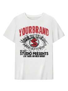 StreetHx 女士夏季口号眼睛印花圆领短袖休闲 T 恤图案 T 恤女式上衣 - 白色 - 查看 3