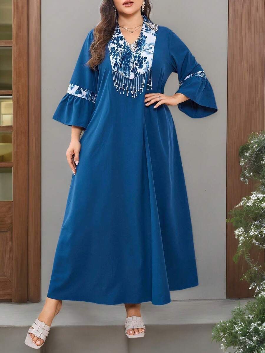 Al Najma Cộng với váy Ả Rập tay loe in hoa - Nhiều màu - Xem 1