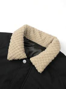 Manfinity Homme Men's Fluffy Patchwork Zipper Pocket Long Sleeve Casual Padded Coat, Going Out Warm Korean Fashion Winter Coat, For Friends, Husband, Boyfriend Gifts - Black - View 4