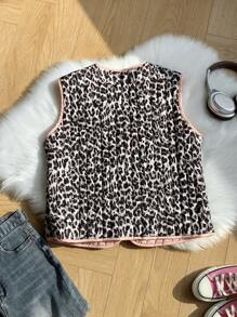 Comfortcana Cappotto imbottito con cappuccio reversibile a due vie con stampa leopardata per donne - Multicolore - Visualizzare 2