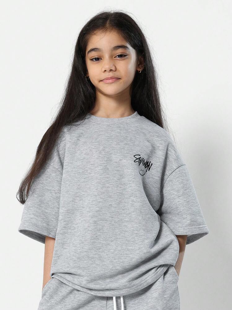 Conjunto de 2 peças SUMWON para Meninas Pré-Adolescentes, Calça Jogger de Ajuste Reto e Blusa com Ombros Caídos, Ideal para Férias - Cinza Claro - Visão 3