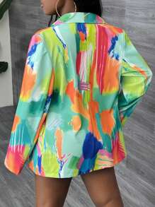 Slaydiva Giacca blazer elegante da donna a maniche lunghe con stampa di pennellate colorate, adatta per l'abbigliamento da pendolarismo - Multicolore - Visualizzare 2