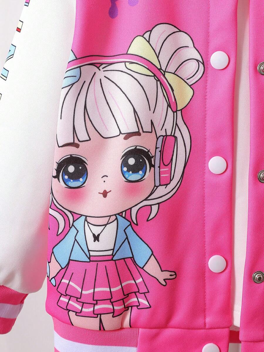 Young Girls' Cute Pink Baseball Jacket, Suitable For Casual, Outdoor