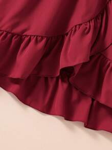 SHEIN Young Girls' Ruffled Asymmetric Hem Princess Dress, Dopamine Red - Burgundy - View 4