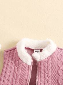 SHEIN 3 件套女婴秋冬可爱拼色背心夹克、蝴蝶结裙和汗衫套装