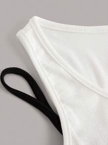 MONSE Designer Black And White Tank Top With Lace Hem, For Summer, Holiday, Vacation, Valentine's Day, Spring, Festival - Black and White - View 3