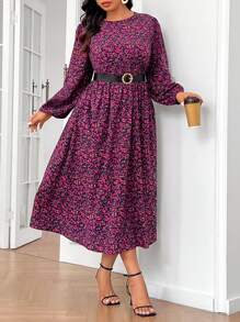 SHEIN Frenchy Plus Size Women's Tea Party, Homecoming, Fall Women's Long Sleeve Dresses, Long Dresses, Fall Clothes, Bridgerton Style, Ditsy Floral Crew Neck Long Sleeve Dress,Beach Dress Sundress,Holiday Outfits Boho