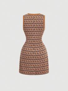 SHEIN MOD Women's 70s Retro Geometric Colorblock Sleeveless Renaissance Fair Casual Dress, Going Out, Back To School, Fall Women Outfits, Halloween Dress, Elegant, Work/Business, Old Money Style, Casual Women Dresses, Teacher Dress, Prom Dress - Multicolor - View 2