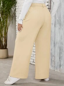 SHEIN LUNE Pantalones casuales de pierna ancha sólidos y holgados para mujer de talla grande de ropa de otoño, ropa de invierno, blazer casual de negocios, blazer de negocios para mujer
