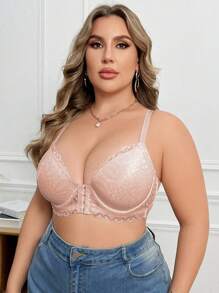 大码前扣式蕾丝边钢圈文胸 - 杏色 - 查看 5