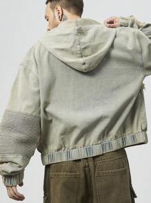 Manfinity EMRG Jachetă cu glugă supradimensionată Y2K Vintage, albastru deschis, învechită, pentru bărbați