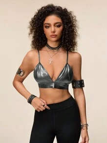 SHEIN Brassière de sport sans dos à bretelles fines unicolore pour femmes - Noir - Voir 5
