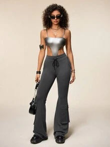 SHEIN Sport Studio Pantaloni sportivi da donna con vita regolabile in vita e linea svasata in colore unito