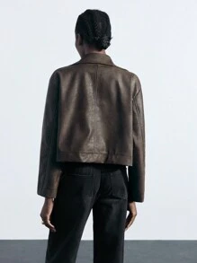 Maija Veste courte décontractée à col rabattu et manches longues unicolore pour femmes, automne/hiver