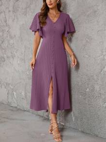 SHEIN Clasi Gaun Panjang Wanita - Dusty Purple - View 6