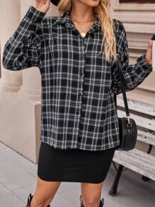 SHEIN LUNE Conjunto de 2 piezas para mujer con camisa de manga caída a cuadros y vestido casual