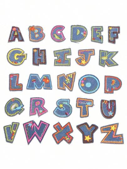 Bügelaufnäher in Buchstabenform, bunte Buchstaben Aufnäher, alphabetische bestickte Aufnäher A-Z für Kleidung, Kleid, Hut, Socken, Jeans, DIY-Accessoires