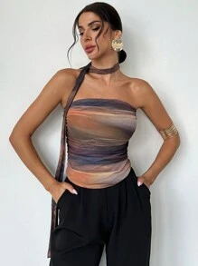 Firerie 女士优雅浪漫扎染印花荷叶边露肩上衣 - 彩色 - 查看 3