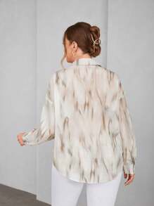 SHEIN Essnce Blusa de manga larga con estampado floral, corte holgado y elegante de estilo Lagenlook en talla grande para primavera y verano