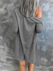 INAWLY Mantel für Damen Große Größen, langärmlig, einfarbig, einzelne Knopfleiste, lässig für Frühling und Herbst - Dunkelgrau - Übersicht 2