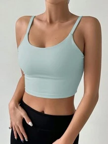 DAZY Sujetador deportivo de espalda de tirantes mínimalista de un solo color - Azul menta - Ver 4
