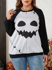 SHEIN LUNE Plus Size Skull Graphic Plus Size Sweatshirt - Black - View 6