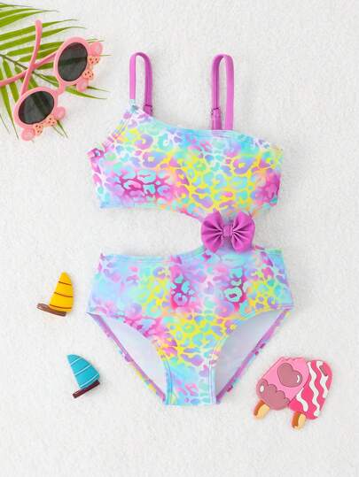 1pc Baby Girl Cute Leopard Print One-Piece Swimsuit, Summer Beach Holiday