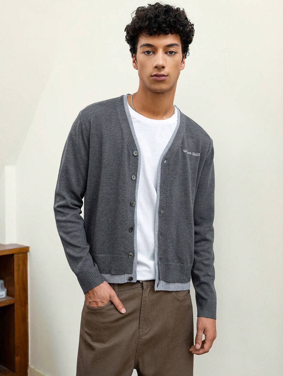 Manfinity VCAY Cárdigan de punto casual de manga larga para hombre, para otoño e invierno - Gris - Ver 1