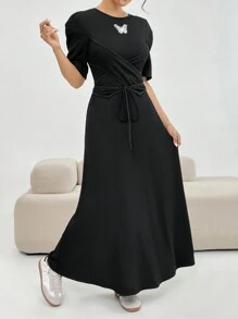 Seusyu Women's Butterfly Embroidery Black Dress - Black - View 4