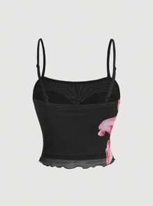 SHEIN MOD 黑色和粉色大号花卉印花 Y2k 吊带背心