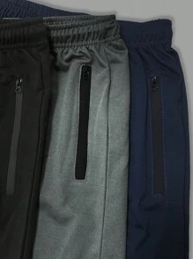 Manfinity Homme 3 Peças Conjunto de Shorts Casuais Masculinos com Cordão na Cintura, Zíper na Frente, Ajuste Descontraído, Shorts de Moletom com Cordão para Treino, Presente para Marido ou Namorado