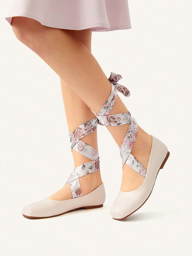 CUCCOO CHICEST Square Toe Floral Print Lace-Up Casual Slip-On Loafers For Women Halloween
