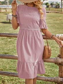 EMERY ROSE Vacation Leisure Solid Color Lace Contrast Dress
