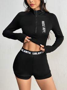 Zolique 女款印花簡約日常長袖上衣和短褲套裝