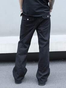 Manfinity EMRG 男士直筒宽松休闲牛仔裤，带拉链口袋 - 黑色 - 查看 2